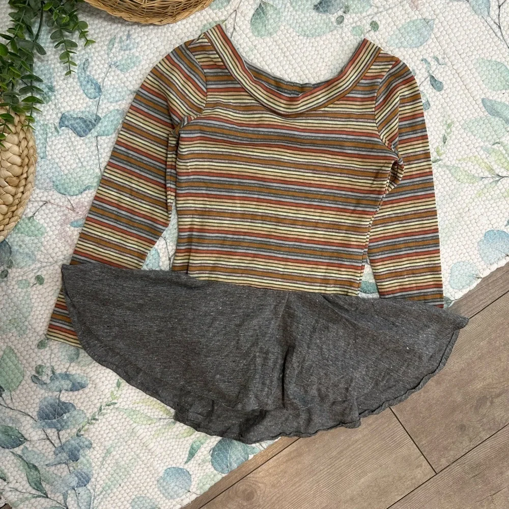 Vintage 70s Toddler Girls Color Striped Skirted Skate Gymnastics Leotard One Pc